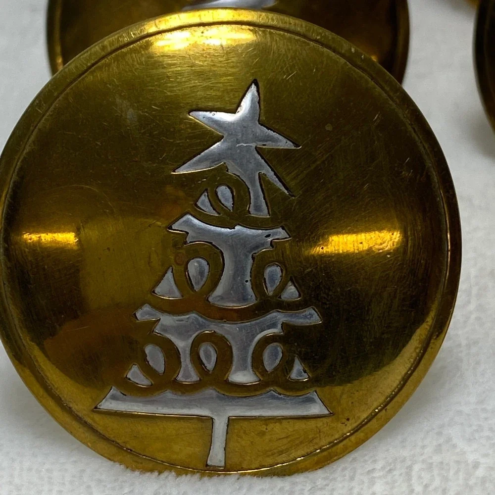 Set of 8 VTG Christmas Tree Napkin Rings Holders Brass Silver Tone Holiday Decor